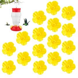 Hummingbird Feeder Parts, 16 PCS Hummingbird Feeder Replacement Flowers Yellow, Bee Guards for Hummingbird Feeders Perky Pet Hummingbird Feeder Parts Glass Plastic Hummingbird Feeder Base Replacement