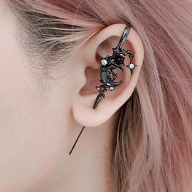 Allereya Punk Moon Ear Crawler Hook Earrings Moon Ear Hook Earrings Black Moonstone Moon Earrings Moon Ear Wrap Crawler Earrings Moon Climber Cuff Earrings Moon Edgy Ear Pin Earrings Jewelry for Women