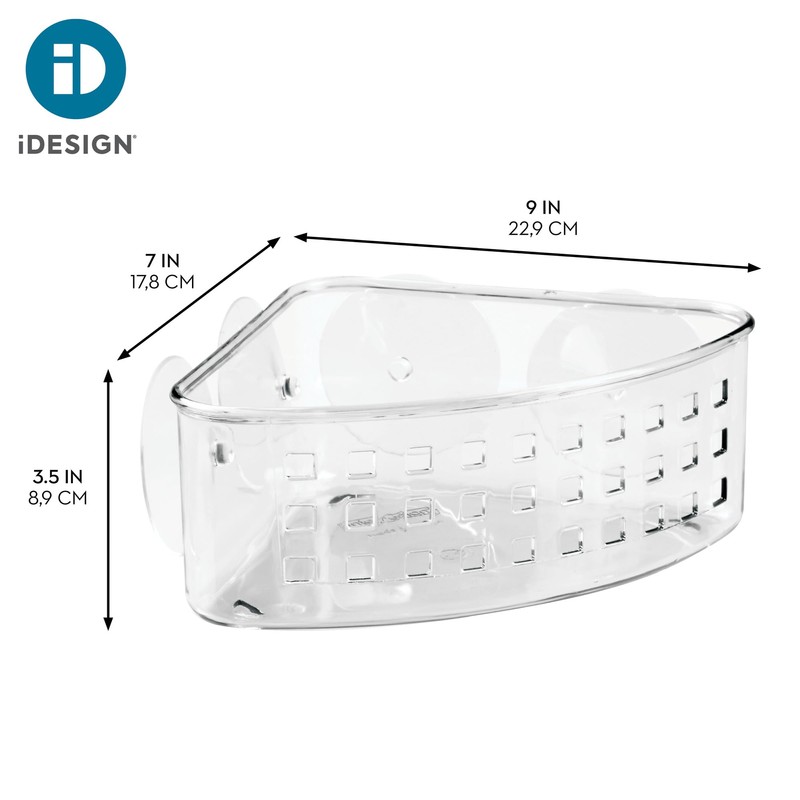 iDesign Plastic Suction Cup Corner Shower Basket for Bathroom Storage