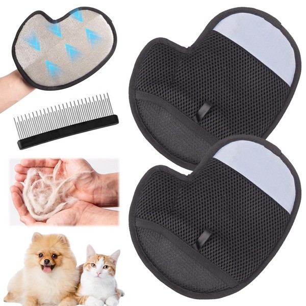 XdealCozyxc 2 Pcs Pet Hair Removal Glove Set, Reusable Static