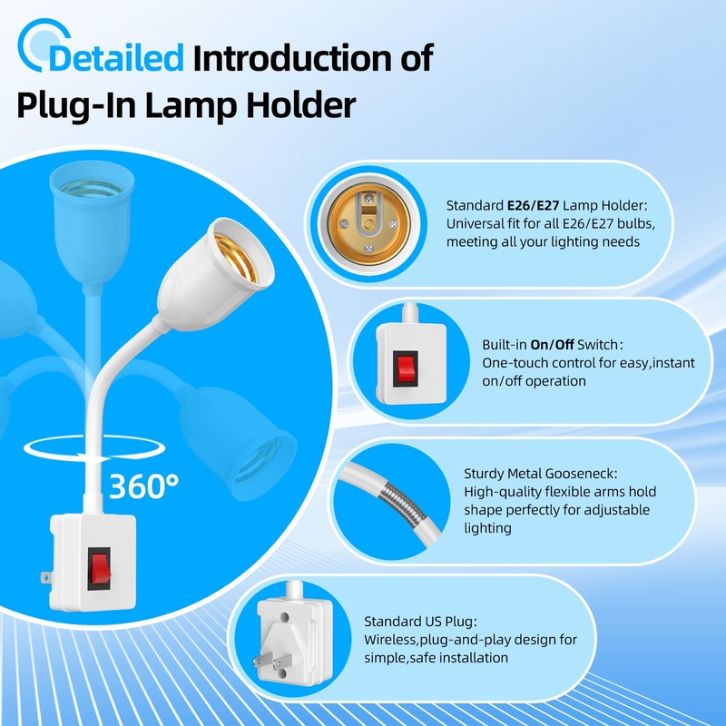 E26/E27 Plug in Light Bulb Socket Adapter with On/Off Switch