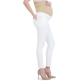 Savi Parker Maternity Work Pants for Women, Skinny Leg Over The Belly, Pregnancy Must Haves for Summer – Fall Maternity Clothes-29 Inseam (XS, White)