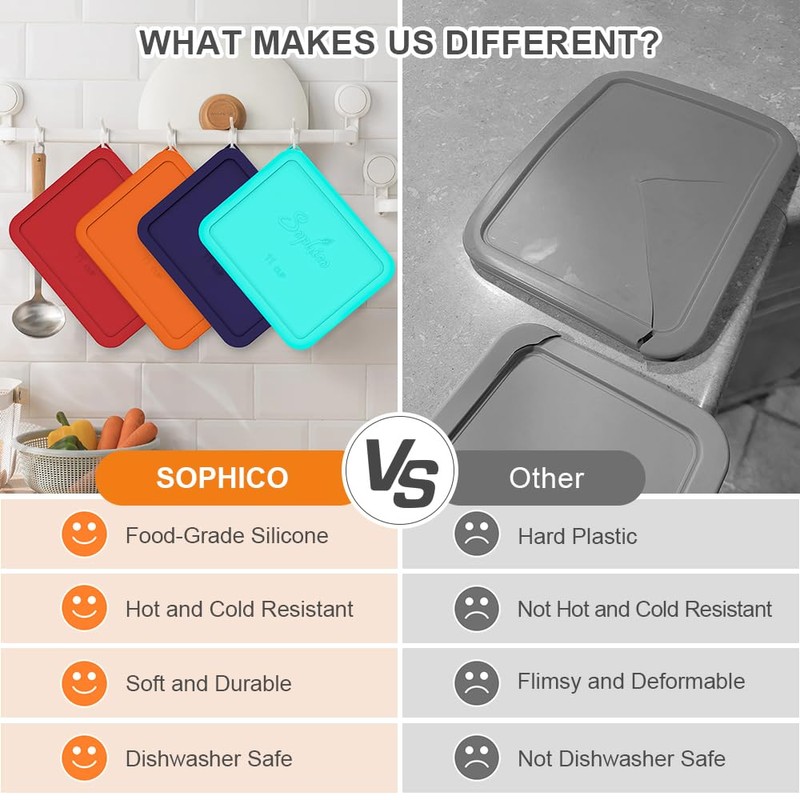 Sophico 11 Cup Rectangle Silicone Storage Cover Lids Replacement for