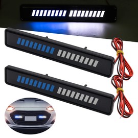 YnGia 2PCS 6.5 Inch Car Front Grille Light, Universal Front Hood Grille LED Decorative Light Lamp Bumper Grille Light 12V Waterproof Day Night Time Running Lamp (White & Blue)