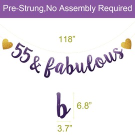 55 & Fabulous Banner, Purple Glitter Paper Banner Sign Garlands,55th Birthday/Anniversary Party Decorations Supplies,Letters Purple,SUNbetterland