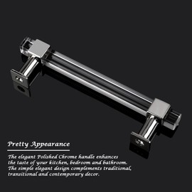 Orger Acrylic Cabinet Handles 5 Pack Modern Cabinet Hardware Drawer Pulls 4 Inch Hole Centers with Clear Square Tube Cabinet Pulls and Polished Chrome Base for Kitchen Cabinets