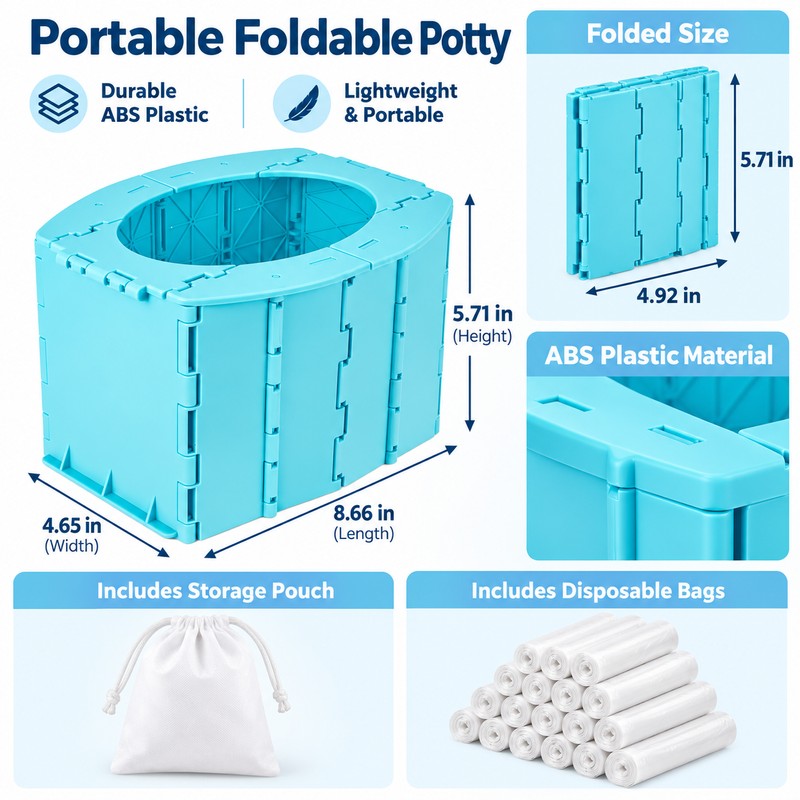 Foldable Portable Potty for Toddlers – Compact Blue ABS Plastic