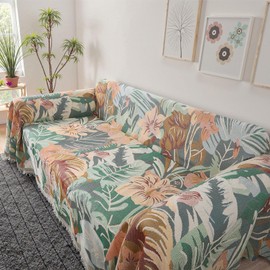 Lanffia Full Coverage Floral L-Shaped Sectional Couch Cover, Large Washable Sofa Slipcover, Pet-Friendly Reversible Couch Protector, 71" x 134"