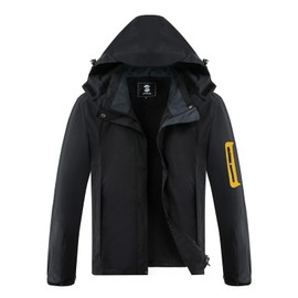 SaphiRose Womens Waterproof Raincoat Jacket Lightweight Outdoor Windbreaker with Removable Hood Black Yellow M