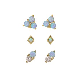 Artré .925 - Set de Aretes de Plata .925 con Ópalo Sintético y Circonias en Color Cristal, Acabado Dorado - Joyería Mujer