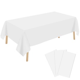 YSYJ 3 Pack White Plastic Tablecloth Disposable Rectangular Table Cloth 54 x 108 Inch Table Cover for Parties