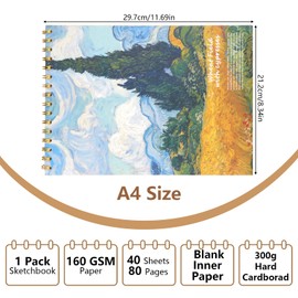 Watercolour Paper A4 Pad, 40 Sheets/80 Pages Sketchbooks Drawing Pads, White Paper Painting Pad, Spiral Bound Water Colour Sketchpad for Students Adults Artists Graffiti