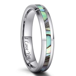 Frank S.Burton Womens Tungsten Ring Wedding Band 4mm Engraved I Love You Abalone Inlay Engagement Rings Comfort Fit Size 7.5