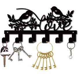 CREATCABIN Metal Bird Coat Hook Love Birds Branch Pattern Key Holder Hanger Wall Mount Decor with 6 Hooks Decorative Wall Rack Organizer for Front Door Entryway Cabinet Towel Backpack 10.6 x 5.1 Inch