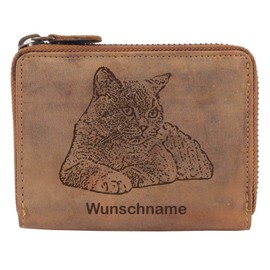 Greenburry Women's Wallet Brown 13 x 10 x 3 cm with Cat Motif and Name of Choice, British Short Hair, Attribute not applicable to the product