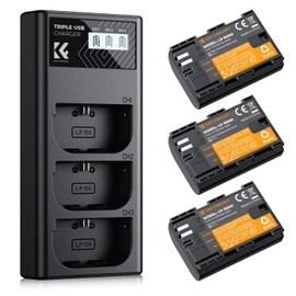 K&F Concept 3-Pack LP-E6NH Battery and Triple Slot Charger for Canon EOS R7, R6, R5, R, 6D Mark II, 5D Mark IV, 5D Mark III, 5DS, 5DS R, 5D Mark II, 80D, 90D, 6D, 7D, 7D Mark II, 2250mAh