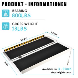 3FT Wheelchair Ramp, Non-Slip Portable Aluminum Ramp for Disabled Single-Fold 800lbs Weight Capacity for Steps Stairs and Thresholds