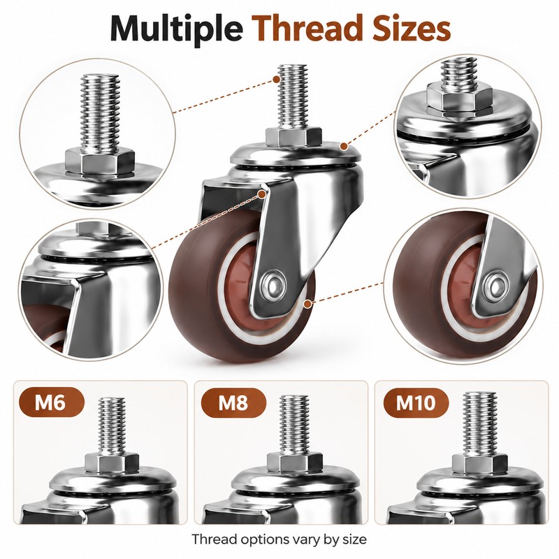 4-Piece Furniture Caster Wheels – 360° Swivel Soft Rubber Casters