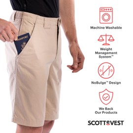 SCOTTeVEST Hidden Cargo Short for Men - 8 Hidden Pockets - Cargo for Travel & More (Pebble, 44)