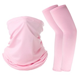 PBAHAUP Cooling UV Protection Sleeves, Arm Sleeves Cooling, Compression Arm Warmers, Sun Protection Arm Sleeves, Elastic, Breathable, Non-Slip, No Fading, with Bicycle Mask, Rose