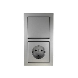 N&L Flush-mounted, two-way switch/button with rocker and socket with cover in 2-way frame, format, matt silver, flat