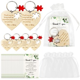 AerWo 50 Sets Wedding Favors for Guests, Wedding Party Favors with Rustic Wood Heart Puzzle Keychains Thank You Cards and Organza Bags, Wedding Gifts for Guests Wedding Bridal Shower Thank You Gifts