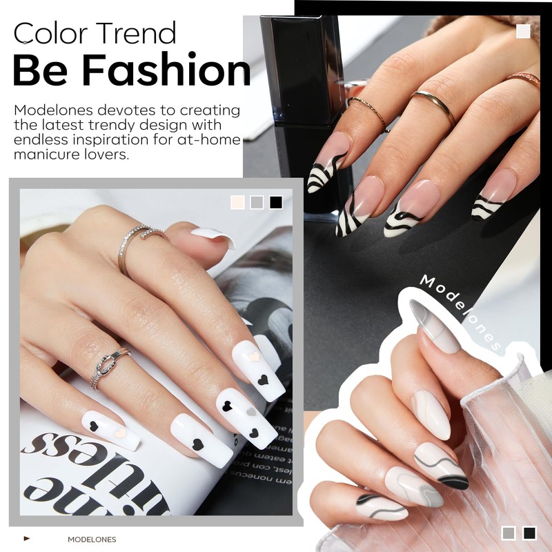 Modelones Color Gel Nail Set 6 Colors Black Milky White