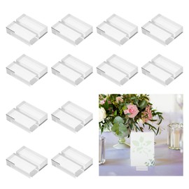 uxcell 12 Pcs Acrylic Place Card Holders 1.2 Inch Clear Table Number Name Card Sign Holders Display Stand for Display Paper Game Piece Price Board Photos Memos Menus Labels, 30 x 25 mm