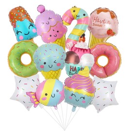 ZXTGBQ Pack of 13 Ice Cream Doughnut Candy Foil Balloons Helium Balloons Ice Cream Ice Decoration for Boys Girls Children Birthday Summer Party Decoration Doughnut Theme, Helium Balloons Birthday