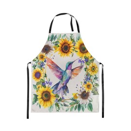 Erosebridal Girls Hummingbird Apron Rustic Sunflower Chef Apron for Kids Women Garden Watercolor Bird Flowers Cooking Apron Farmhouse Botanical Leaves Floral Bib Apron for Painting Restaurant 31x26