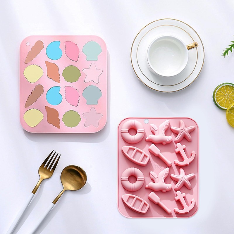 Seashell and Nautical Silicone Mold Set, 2 Pack Pink Ice