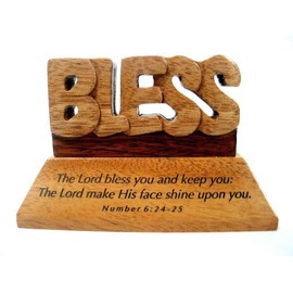 Shalom Christian wood mahogany The Lord Bless you desktop ornament gift 10cm