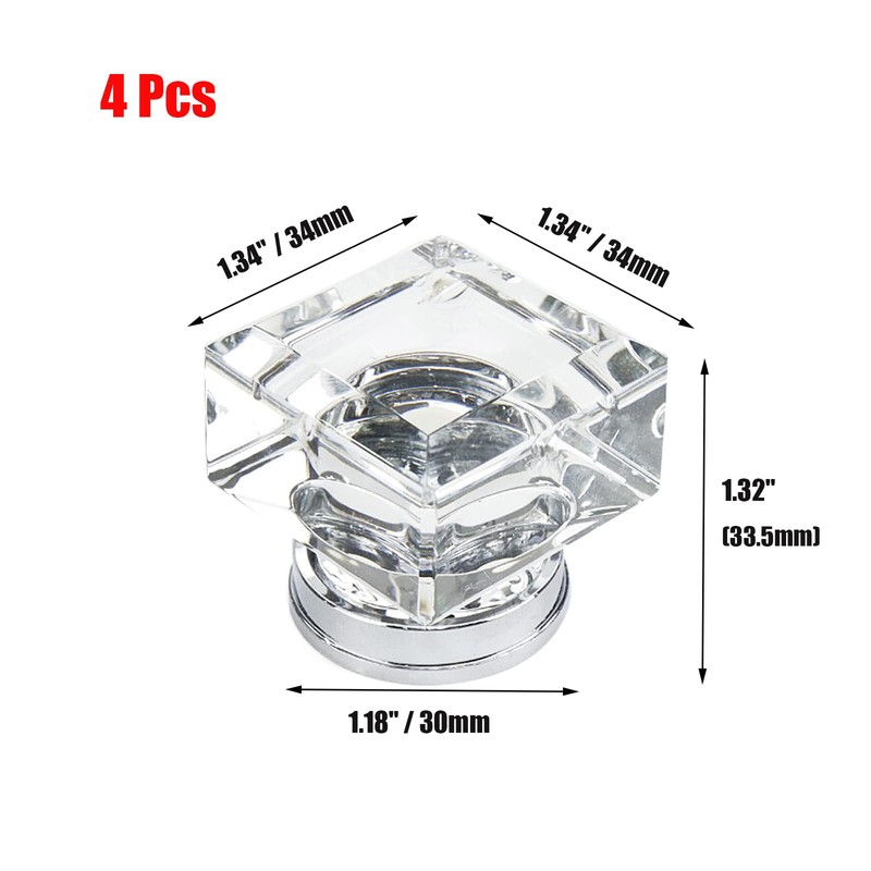Pastlla Square Glass Cabinet Knobs 1.34" Clear Glass Knob Cabinet
