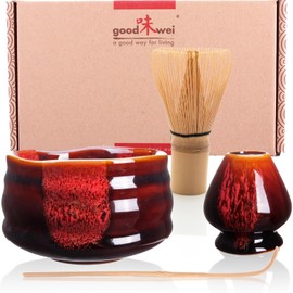 Goodwei Japanese Matcha Complete Set with High-Quality Tea Bowl (Akai, 120)