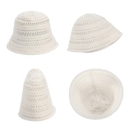 Women Foldable Sun Hats Mesh Woven Bucket Hat Hollow Out Summer Hats for Traveling Beach Sunbathing White
