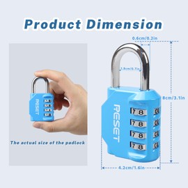 RESET -060 4 Digit Combination Lock Suitable for Gymnasiums, Schools, Lockers, Gate Traps, Fences, Toolboxes, High Security, Sky Blue, 1 Pack