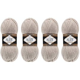 Alize Lanagold Yarn for Crochet, Knitting Crafting Wool,Hand Knitting Yarn Blend Warm Soft Natural Chunky Hand Woven Knitting Crochet Wool Lot of 4 skeins 400gr 1048 yds (152-Beige Melange)