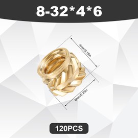 120pcs Threaded Insert, 8-32 x 4 x 6mm 3D Printing Brass Nuts Knurled Brass Nuts Female Thread Knurled Heat Embedment Nut for 3D Printing Parts Loptop Automotive Plastic Shell