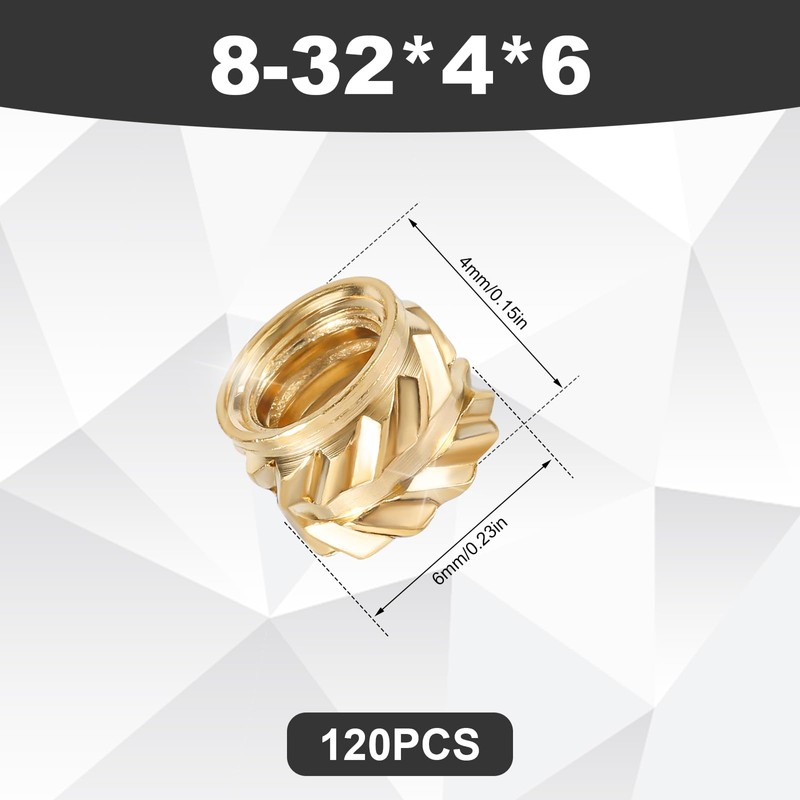 120pcs Threaded Insert, 8-32 x 4 x 6mm 3D Printing