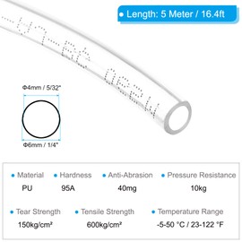PATIKIL Pneumatic Tubing 1/4 OD 16.4ft, 6mm OD 4mm ID PU Air Line Pipe Tube for Air Compressor Fitting or Fluid Transfer,Clear