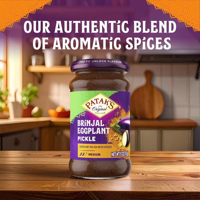 Patak’s Brinjal Eggplant Pickle - Medium Heat Spicy Indian Pickle