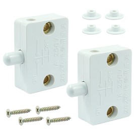 Hordion 2Pcs Cabinet Door Switch, Closet Light Wardrobe Touch Switches for Cabinet Closet Wardrobe Pantry Light On Off Switch Applicable to 12V 24V 110V, White