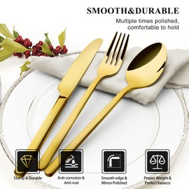 KINGSTONE Golden Silverware Set, 18/10 Gold Flatware Set for 4, Gold Mirror Finish Cutlery Set for Home Kitchen and Restaurant