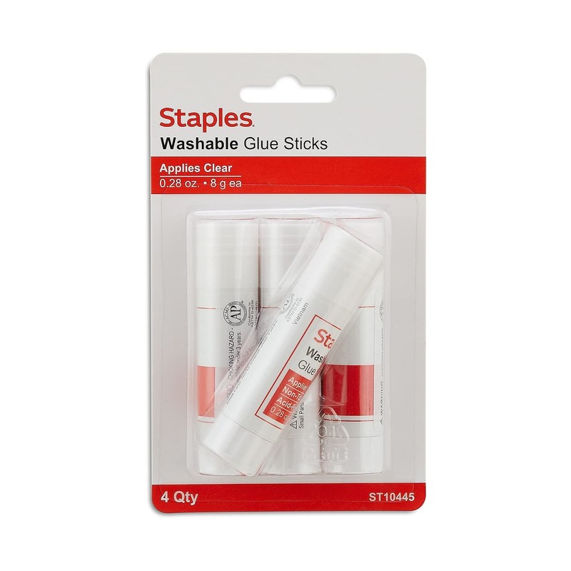 Staples Washable Glue Sticks .26Oz 4/Pack