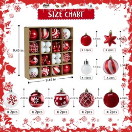 Christmas Balls,Christmas Tree Decorations Ornaments Set,42pcs Shatterproof Plastic Decorative Hanging Ball for Xmas Party Holiday Wedding (Red and White)