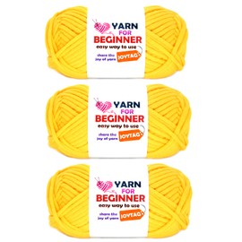 Yellow Yarn for Crocheting and Knitting Cotton Crochet Knitting Yarn for Beginners with Easy-to-See Stitches Cotton-Nylon Blend Easy Yarn for Beginners Crochet Kit(3x50g)
