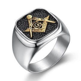 Masonic Ring, Compass and Square Ring for Men, Freemason Ring Masonic Jewelry, Hip Hop Masonic Signet Biker Rings Masonic Symbol Square Ring All Seeing Eye Ring for mens (10)