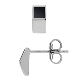 Silvershake Petite Natural Black Onyx Inlay 925 Sterling Silver Minimalist Geometric Casual Stud Post Earrings Jewelry for Women or Teens, Small, Sterling Silver Rhodium (White Gold Plated), natural