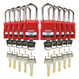 HiLKCO Lockout Tagout Locks Kit 10 Pack Red Locks, 2 Differ Keys Per Padlock, OSHA Compliant Lock Out Tag Out Lock, Safety Padlocks for Electrical Lockout Tag Out Kits