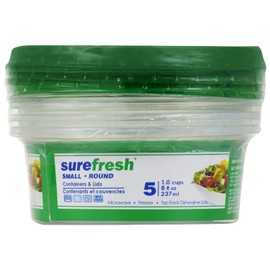Surefresh Plastic Food Storage Containers, Rectangular, 5-Pack, BPA Free, Leakproof, Microwave/Dishwasher/Freezer Safe, 3.07 x 4.57 x 4.57 inches